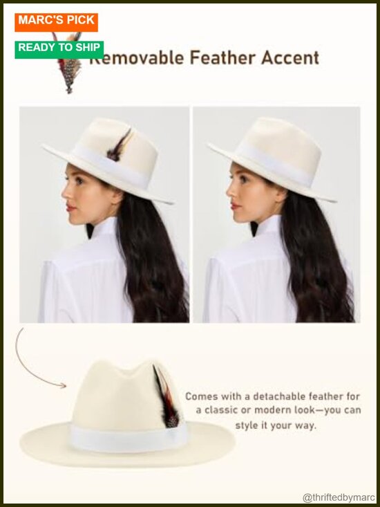 Wool Felt Wide Brim Fedora Hat with Adjustable Drawstring main image 6